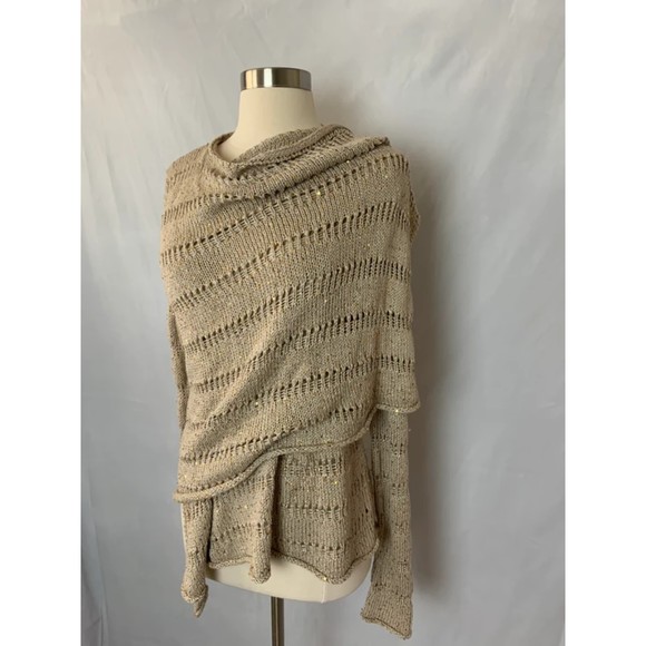 Splendid Size S Gold Sequin Cascading Waterfall Open Cardigan - Picture 2 of 9